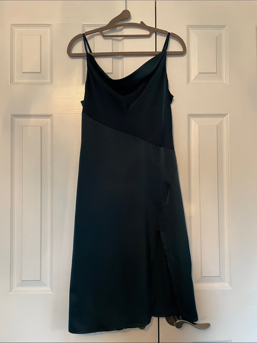 SHEIN Teal Cowl Neck Satin Midi Dress